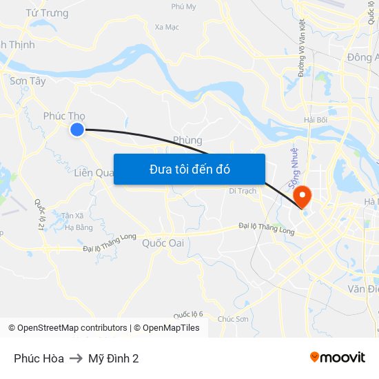 Phúc Hòa to Mỹ Đình 2 map