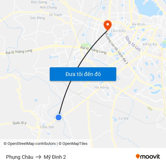 Phụng Châu to Mỹ Đình 2 map