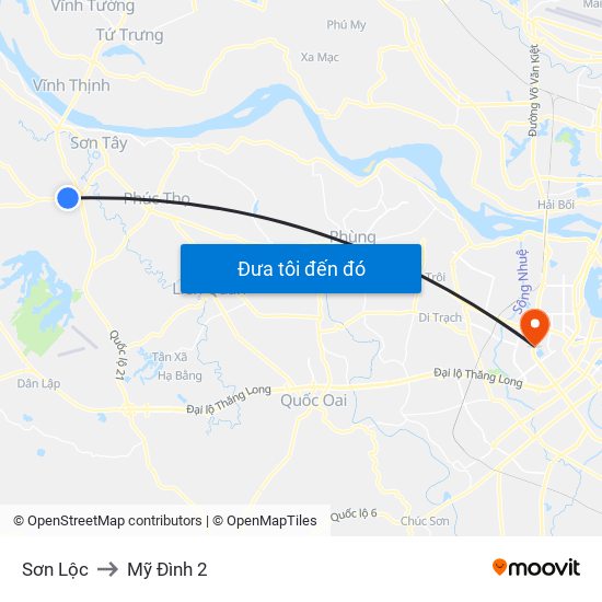 Sơn Lộc to Mỹ Đình 2 map