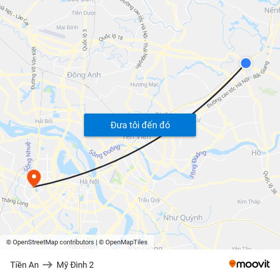 Tiền An to Mỹ Đình 2 map