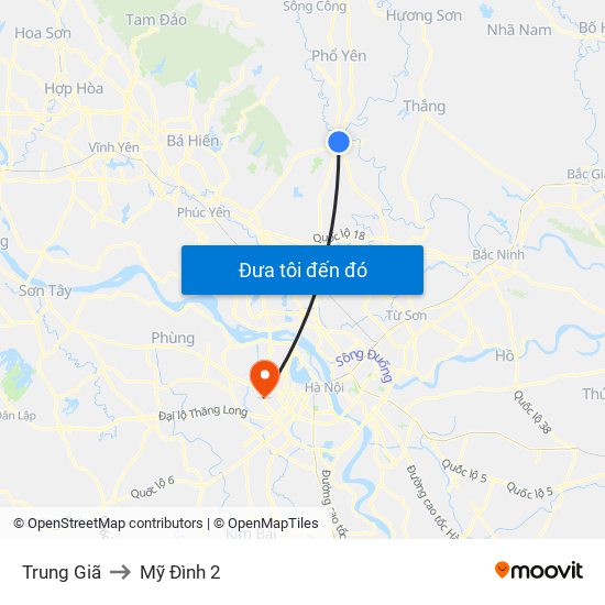 Trung Giã to Mỹ Đình 2 map