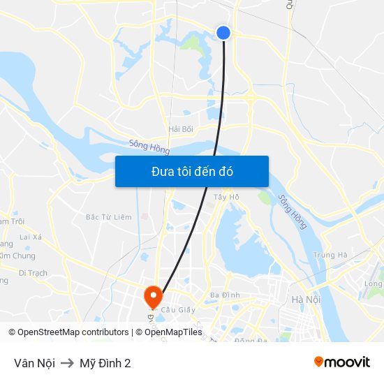 Vân Nội to Mỹ Đình 2 map