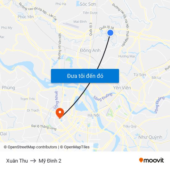 Xuân Thu to Mỹ Đình 2 map