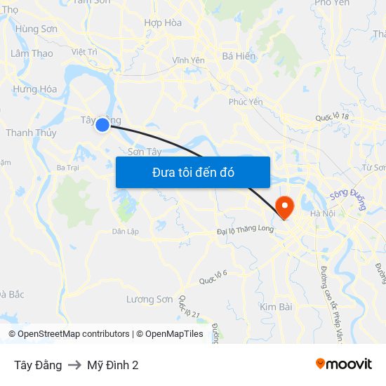 Tây Đằng to Mỹ Đình 2 map