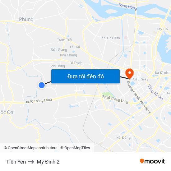 Tiền Yên to Mỹ Đình 2 map