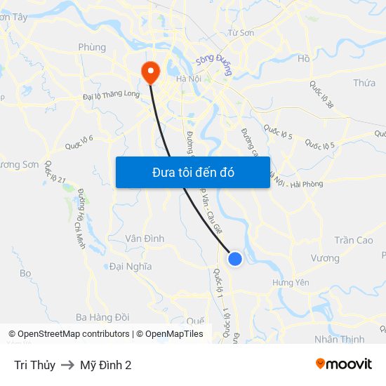 Tri Thủy to Mỹ Đình 2 map