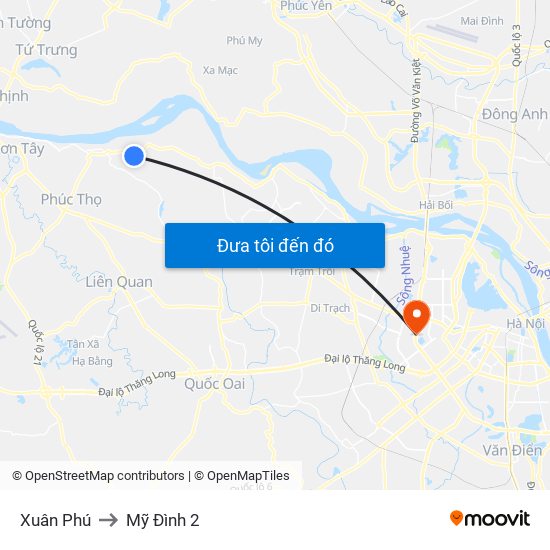 Xuân Phú to Mỹ Đình 2 map