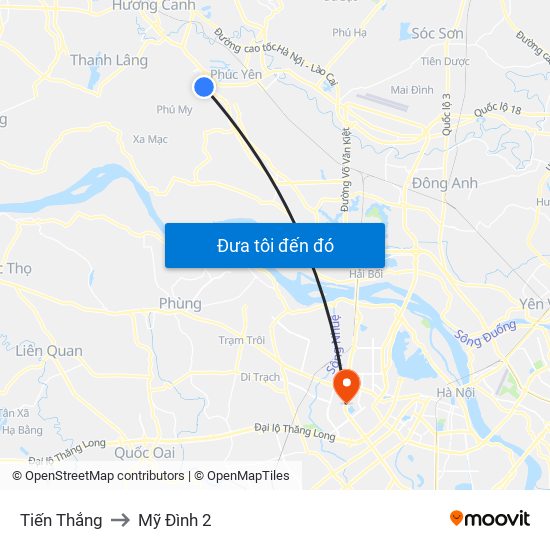 Tiến Thắng to Mỹ Đình 2 map