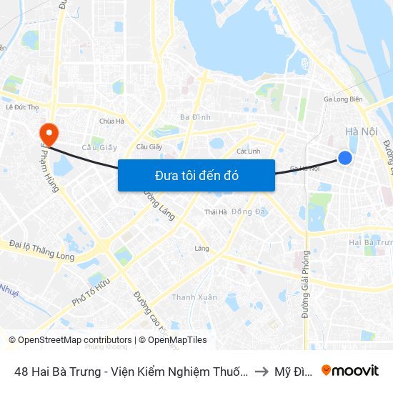 48 Hai Bà Trưng - Viện Kiểm Nghiệm Thuốc Trung Ương to Mỹ Đình 2 map