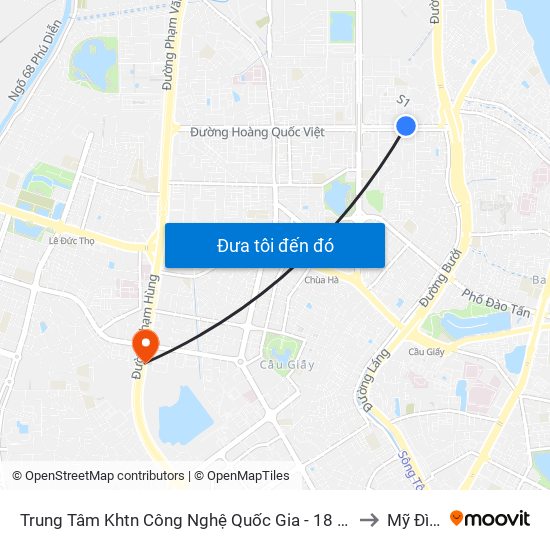 Trung Tâm Khtn Công Nghệ Quốc Gia - 18 Hoàng Quốc Việt to Mỹ Đình 2 map