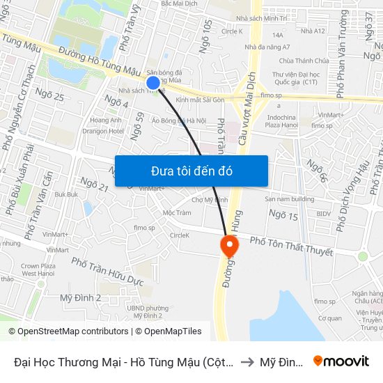 Đại Học Thương Mại - Hồ Tùng Mậu (Cột Sau) to Mỹ Đình 2 map