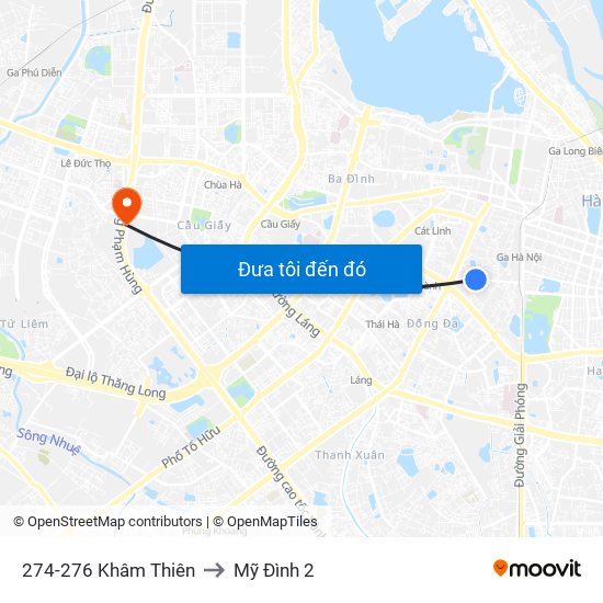 274-276 Khâm Thiên to Mỹ Đình 2 map