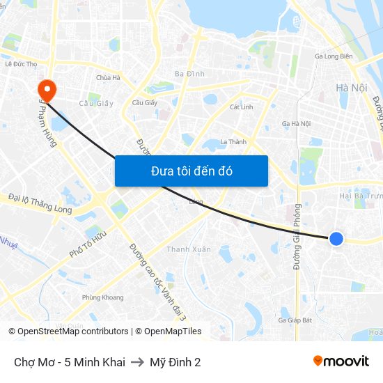 Chợ Mơ - 5 Minh Khai to Mỹ Đình 2 map