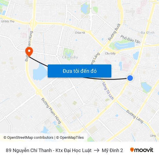 89 Nguyễn Chí Thanh - Ktx Đại Học Luật to Mỹ Đình 2 map