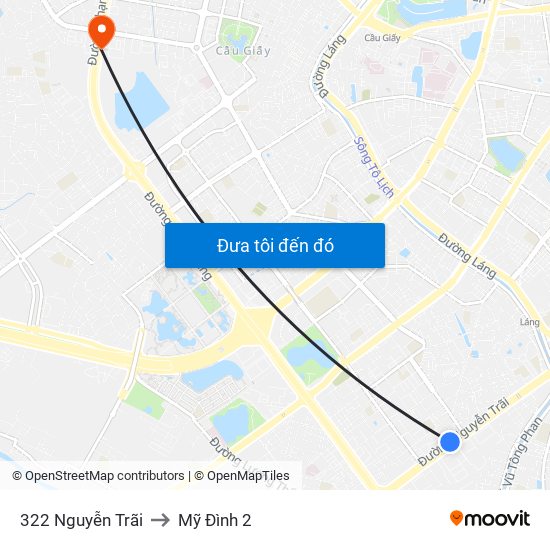 322 Nguyễn Trãi to Mỹ Đình 2 map