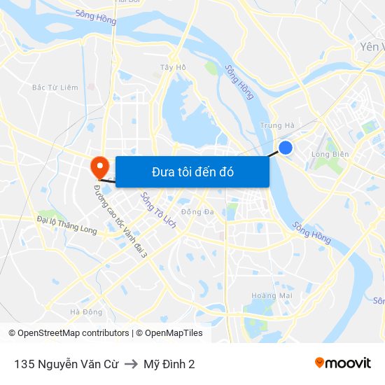 135 Nguyễn Văn Cừ to Mỹ Đình 2 map