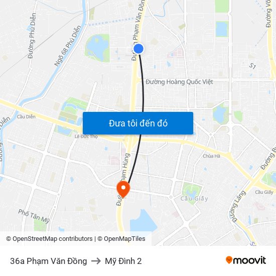 36a Phạm Văn Đồng to Mỹ Đình 2 map