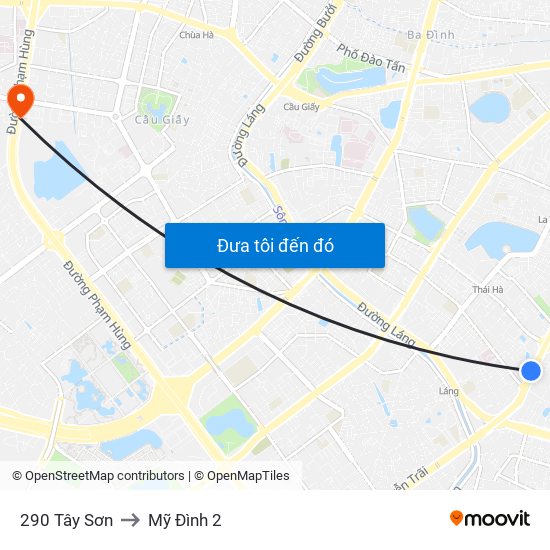 290 Tây Sơn to Mỹ Đình 2 map