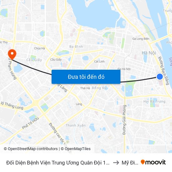 Đối Diện Bệnh Viện Trung Ương Quân Đội 108 - Trần Hưng Đạo to Mỹ Đình 2 map