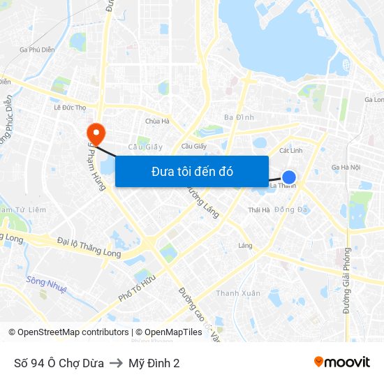 Số 94 Ô Chợ Dừa to Mỹ Đình 2 map