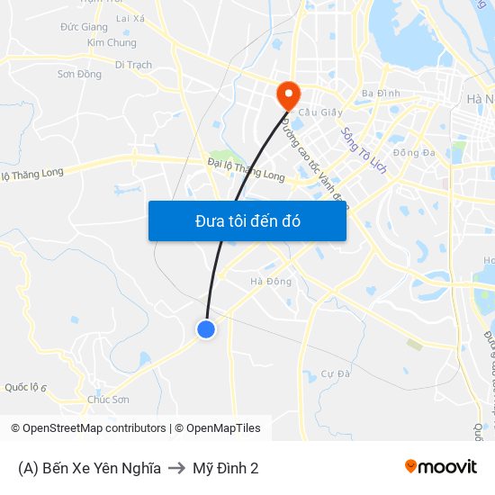 (A) Bến Xe Yên Nghĩa to Mỹ Đình 2 map