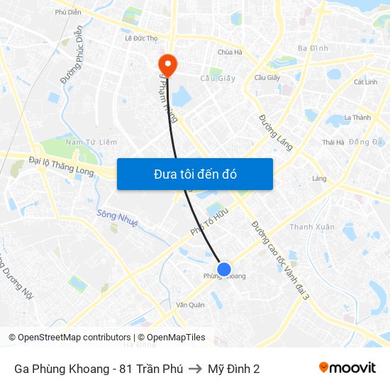 Ga Phùng Khoang - 81 Trần Phú to Mỹ Đình 2 map