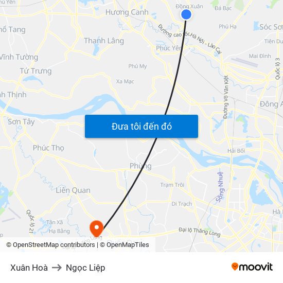 Xuân Hoà to Ngọc Liệp map