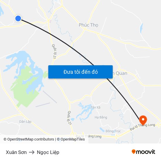 Xuân Sơn to Ngọc Liệp map