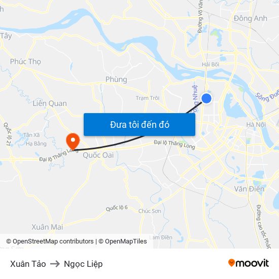 Xuân Tảo to Ngọc Liệp map