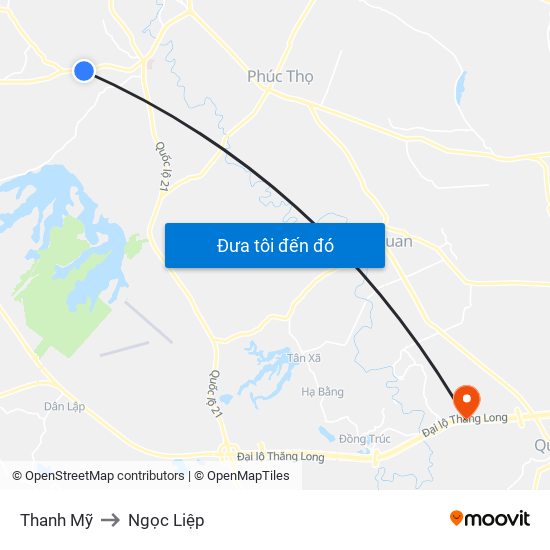 Thanh Mỹ to Ngọc Liệp map