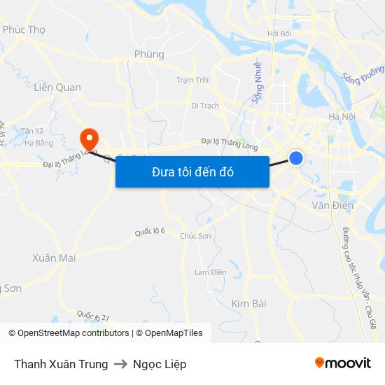 Thanh Xuân Trung to Ngọc Liệp map