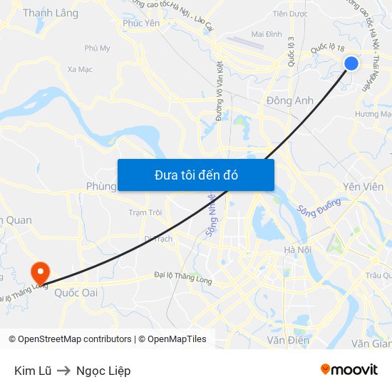 Kim Lũ to Ngọc Liệp map