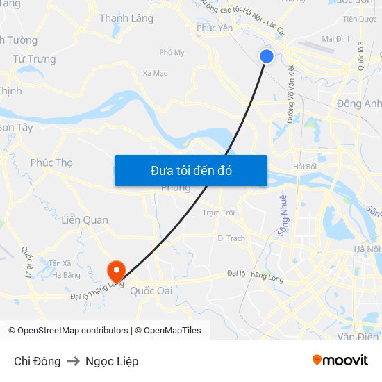 Chi Đông to Ngọc Liệp map