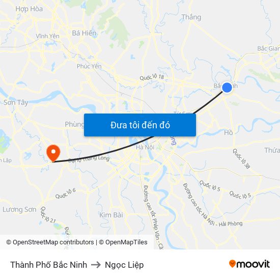 Thành Phố Bắc Ninh to Ngọc Liệp map