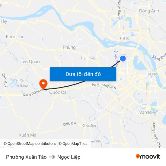 Phường Xuân Tảo to Ngọc Liệp map