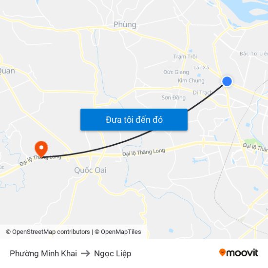 Phường Minh Khai to Ngọc Liệp map
