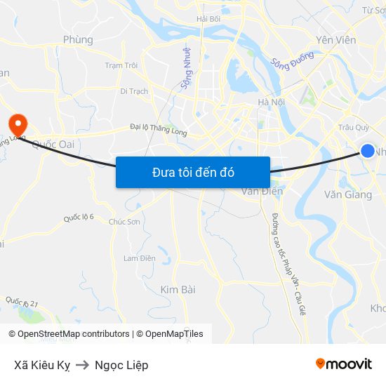 Xã Kiêu Kỵ to Ngọc Liệp map