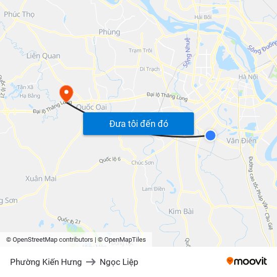 Phường Kiến Hưng to Ngọc Liệp map