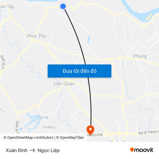 Xuân Đình to Ngọc Liệp map