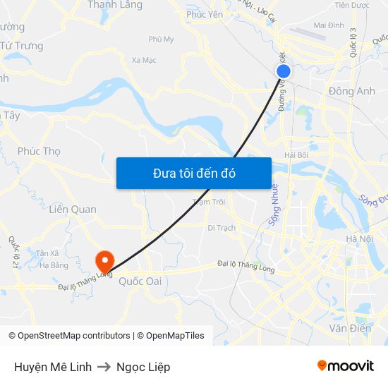 Huyện Mê Linh to Ngọc Liệp map