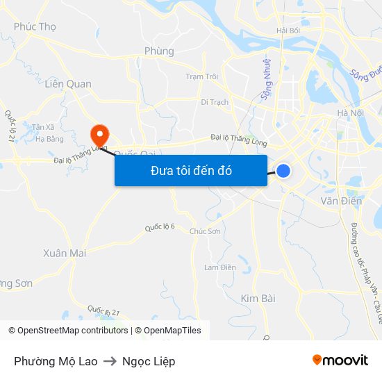 Phường Mộ Lao to Ngọc Liệp map