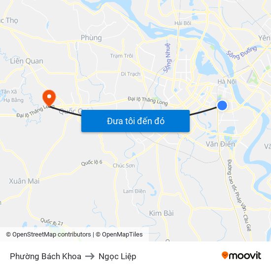 Phường Bách Khoa to Ngọc Liệp map