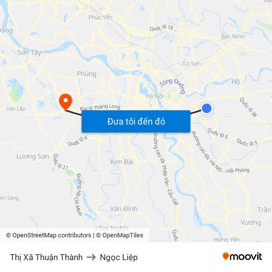 Thị Xã Thuận Thành to Ngọc Liệp map