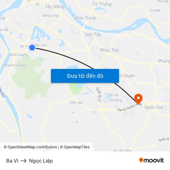 Ba Vì to Ngọc Liệp map