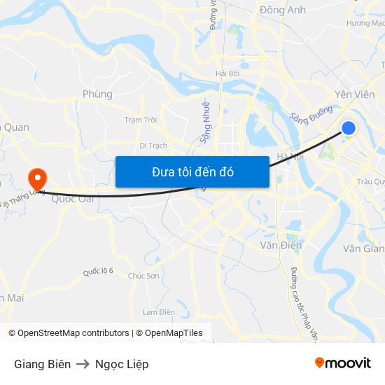 Giang Biên to Ngọc Liệp map