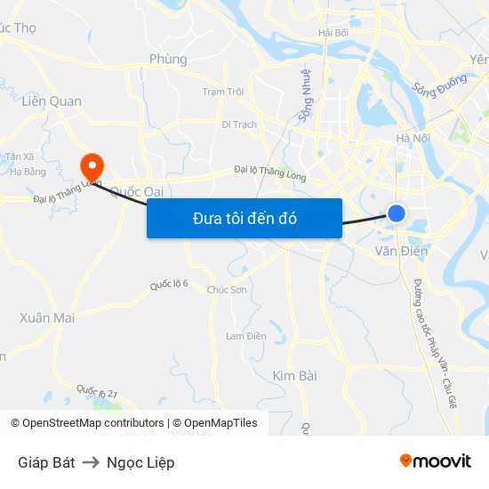 Giáp Bát to Ngọc Liệp map