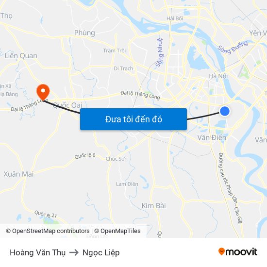 Hoàng Văn Thụ to Ngọc Liệp map