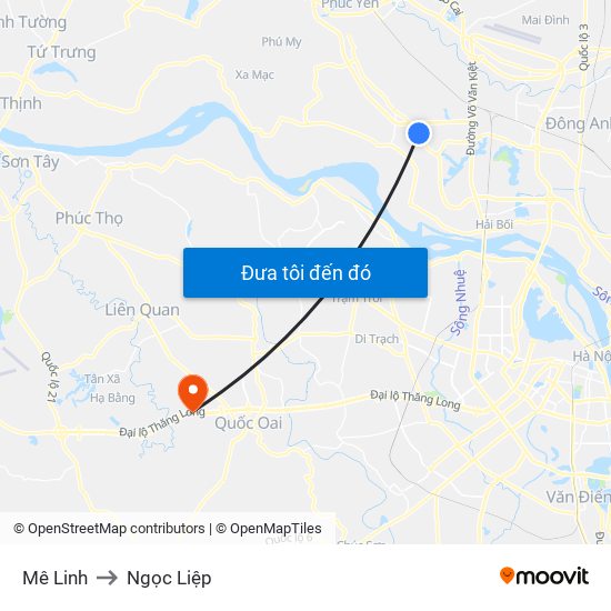 Mê Linh to Ngọc Liệp map