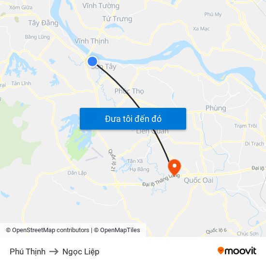 Phú Thịnh to Ngọc Liệp map
