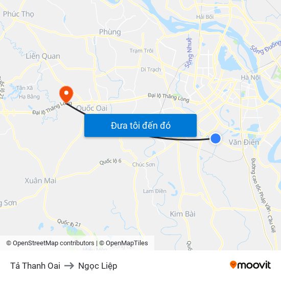 Tả Thanh Oai to Ngọc Liệp map